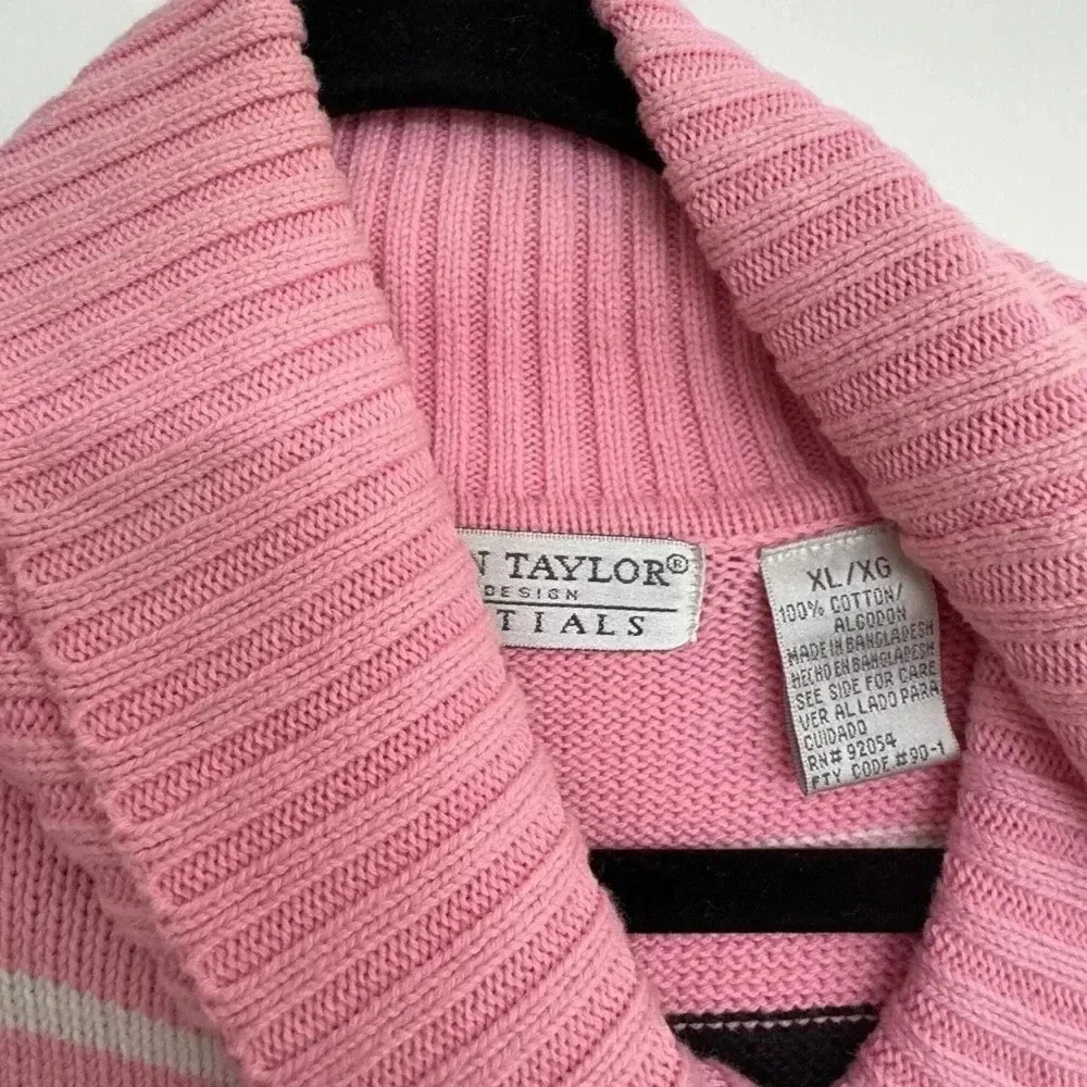 Vintage Pink Striped Turtleneck Sweater Vest - Size XL - Picture 2 of 6
